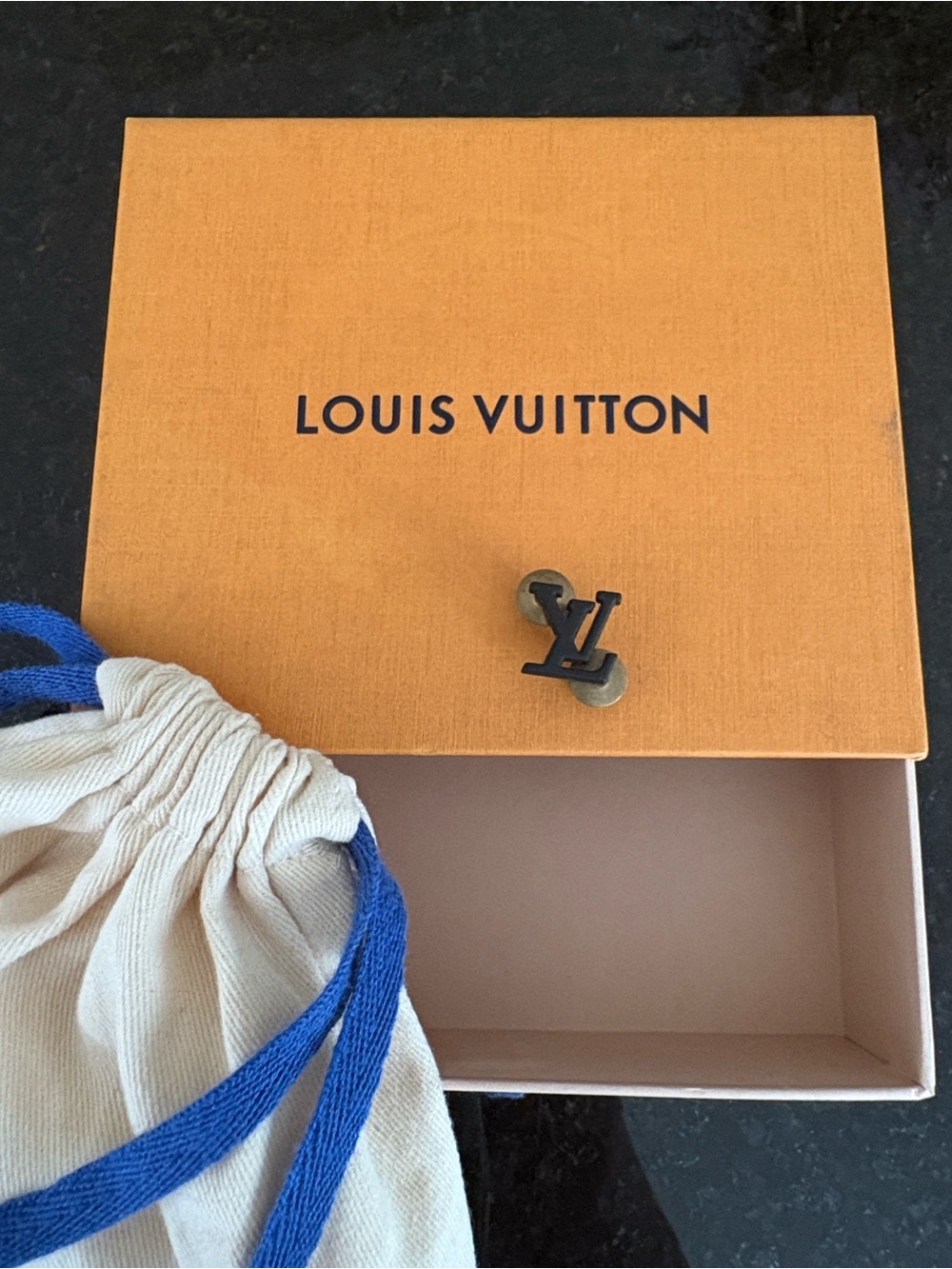 Louis Vuitton Black LV Logo Lapel Pin